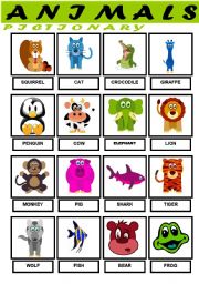 English Worksheet: Animals Pictionary