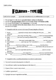 English Worksheet: If-clauses / type one