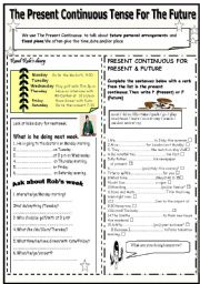 English Worksheet: THE PRESENT CONTINUOUS TENSE FOR THE FUTURE