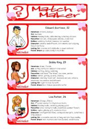 English Worksheet: Match Maker - Find your true LOVE - ROLE PLAY - Class Activity - Speaking - Personal Information - Future and Dreams