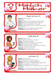 English Worksheet: Match Maker - Find your true LOVE - ROLE PLAY - Class Activity - Speaking - Personal Information - Future and Dreams