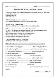 English Worksheet: in order to / used to