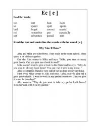 English worksheet: Letter  Ee