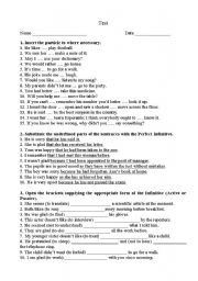 English Worksheet: Test on the Infinitive