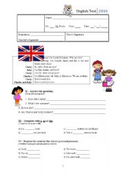 English Worksheet: 2nd test - 5th Grade