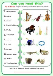 Top to bottom - a reading challange 1 (musical instruments)