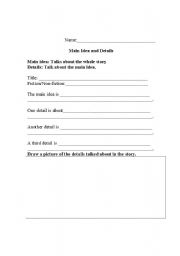 English Worksheet: Main Idea and Details organizer