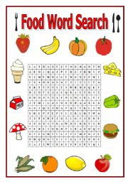English Worksheet: Food - Word Search (key included)