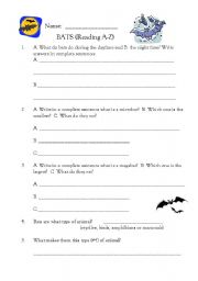 English worksheet: Bats (Reading A-Z book)