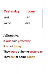 English worksheet: simple past of verb to be