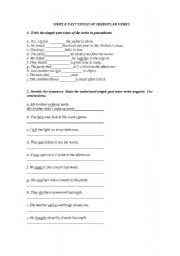 English Worksheet: Simple past tense of irregular verbs