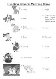 English Worksheet: Lion King Kiswahili Matching Game