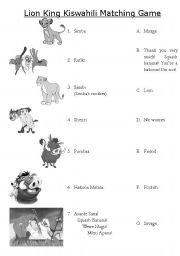 English worksheet: Lion King Kiswahili Matching Game