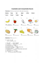 English Worksheet: Countable and Uncountable Nouns (food)