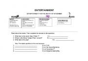 English Worksheet: Entertainment- Information questions