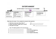 English worksheet: Entertainment- Information questions