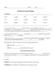 English Worksheet: Diction Worksheet