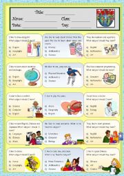 English Worksheet: School Subject