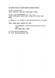 English worksheet: Present Simple Spellings Rules