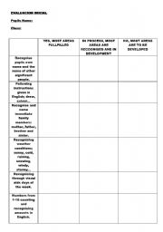 English worksheet: Initial Evaluation Chart