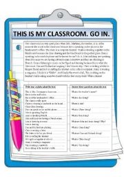 English Worksheet: THIS IS MY CLASSROOM. GO IN. READING.