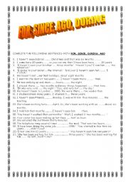 English Worksheet: FOR, SINCE, AGO, DURING