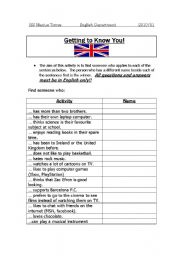 English worksheet: Getting to Know You