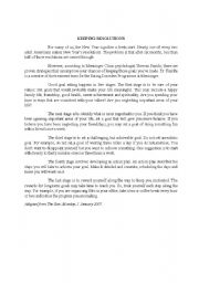 English Worksheet: Keeping Resolution - reading skills