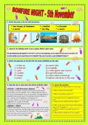 English Worksheet: BONFIRE NIGHT - 5th November (Guy Fawkes Night) (fully editable & key) 