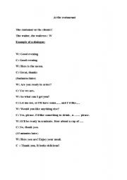 English worksheet: a dialogue in a restaurant