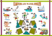 English Worksheet: camping and water sports - pictionary and crossword puzzle with key 