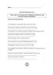 English worksheet: Personal Object Pronouns 