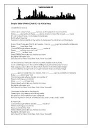 English Worksheet: Verb Be gap fill Song - Empire State Of Mind (Part II)  By Alicia Keys