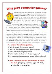 English Worksheet: Why play computer games?