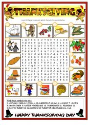 English Worksheet: Thanksgiving  (BW+ key included)