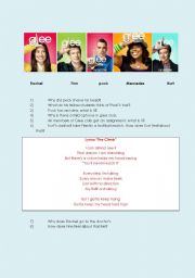 English Worksheet: Glee episode 18 season one questionaire with the correct (shortened ) Lyrics  with jessies girl! and the boy is mine!