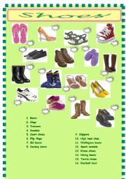 Types of shoes worksheets