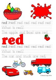 English Worksheet: What is red/pink?: 4 worksheets in color and B & W