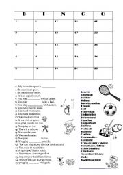 English Worksheet: bingo on sports!!