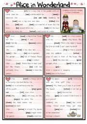 English Worksheet: Fairy Tales/ Stories (18) - Alice in Wonderland - Past Simple and Continuous