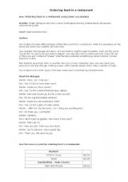 English Worksheet: Ordering food in a restaurant