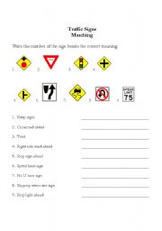 English Worksheet: traffic signs matching exercise