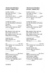 English worksheet: Song Boulevard of Broken Dreams