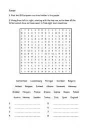 English worksheet: Europe