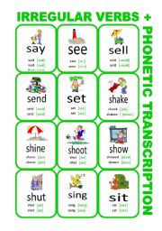 English Worksheet: Set6: Irregular verbs cards + phonetic transcription