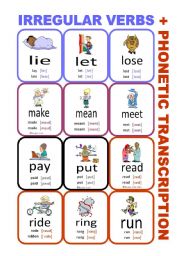 English Worksheet: Set5: Irregular verbs cards + phonetic transcription