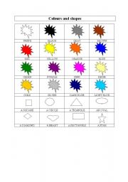 English Worksheet: colours and shapes