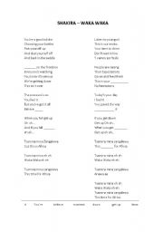 English Worksheet: Lyrics (fill in the gaps) - Shakira - Waka Waka