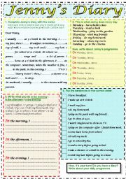 English Worksheet: JENNYS DIARY - PRESENT SIMPLE