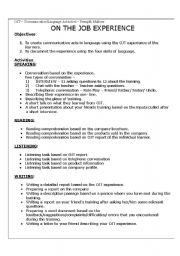 English worksheet: activities based on the OJT experience 